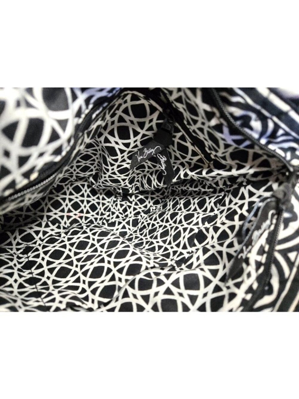 Vera Bradley Purse Black and White Double Handle Floral and Geometric Design - Picture 4 of 5